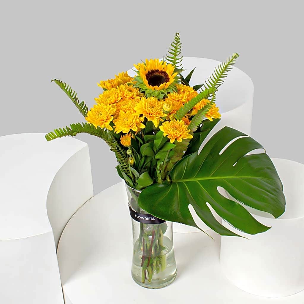 Yellow Chrysanthemums & Sunflower Vase view 1