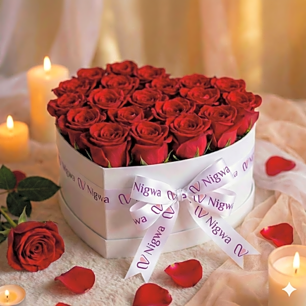 Lovey Red Roses in a Heart Box view 1