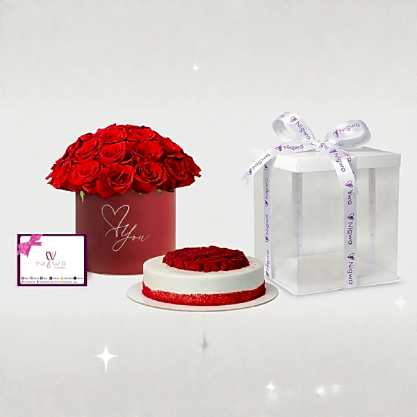 Red Roses with Red Velvet Cake view 1