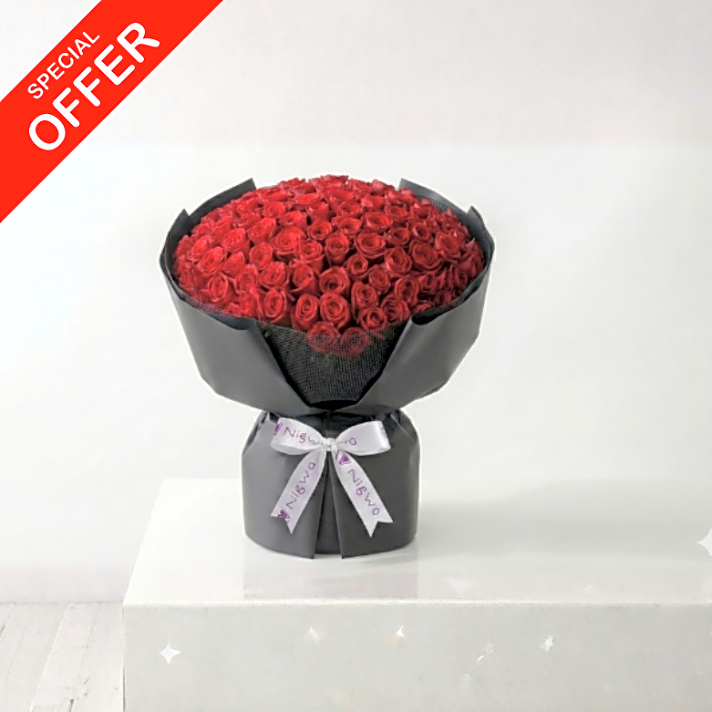 Delight _ Valentine s Hot red Classic Rose Luxurious Basket view 1