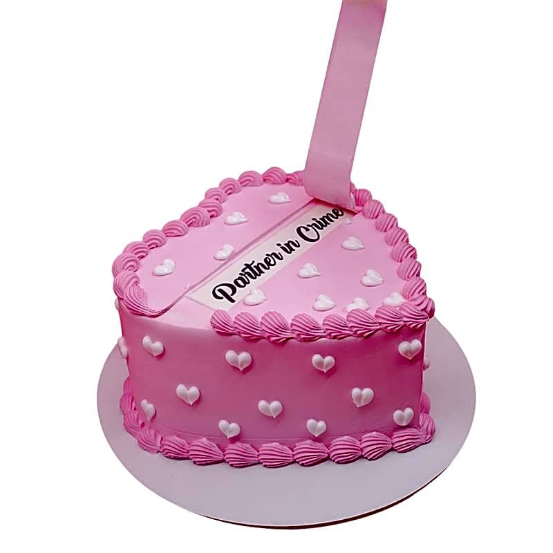 Pink Heart Peel off Cake (Message - Partner in Crime!) view 1