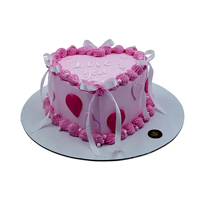 Pink Heart Bow Cake view 1