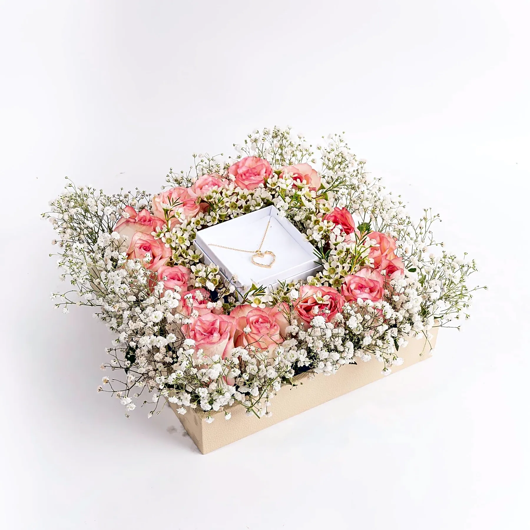 Floral Elegance with Heart Necklace Gift Arrangement view 1