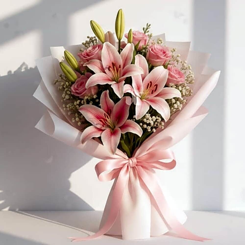 Lilies Baby Roses Bouquet view 1