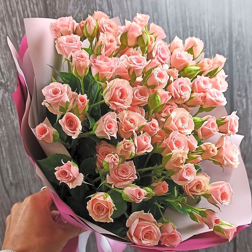 Pink bucket of rose spray view 1