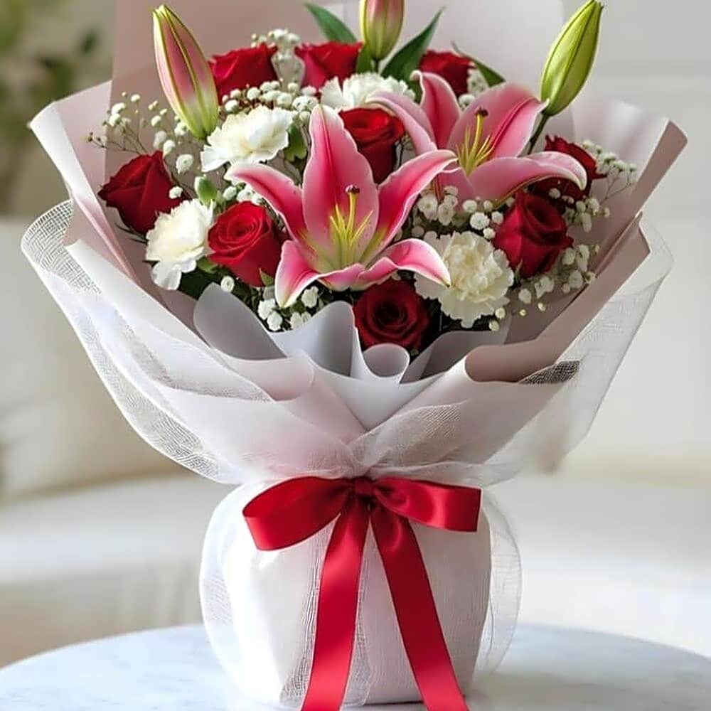Lilies and Roses Bouquet view 1