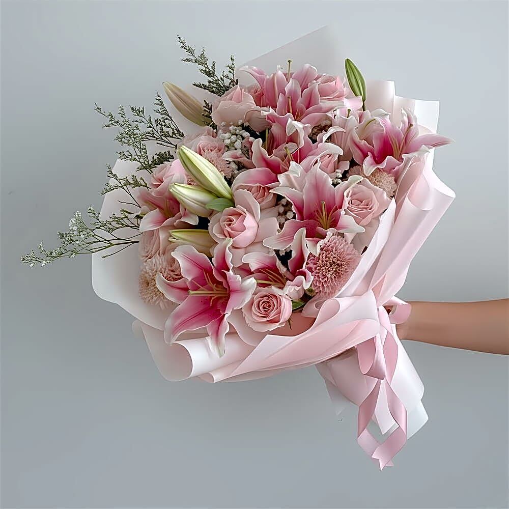 A bouquet of colorful flowers with a happy birthday ribbon view 1