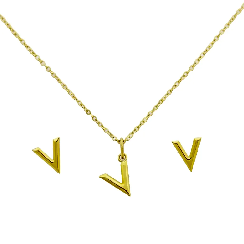 18K Real Gold V Jewelry Set view 1