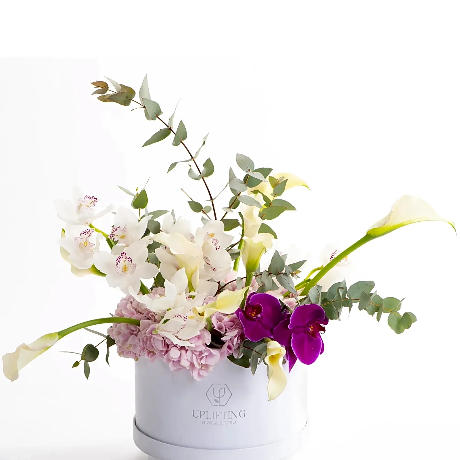 Box arrangement of calla lily view 1