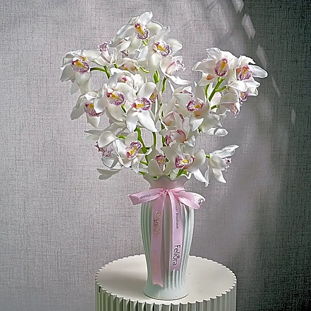 3 Stems of White Cymbidium Orchids 6591