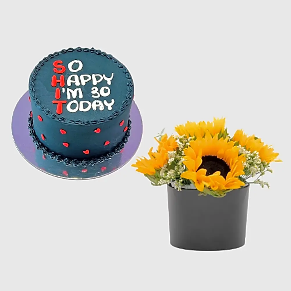 30th Birthday SHIT Cake with sin flowers box
