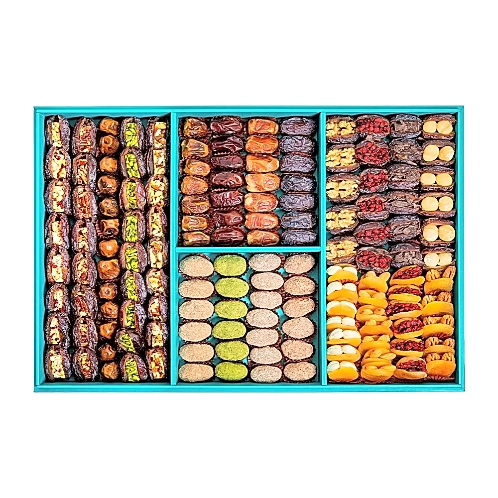 Daima Stuffed Dates Rectangular 4 Divided Set 3700gmStuffed Dates Gift, Luxury Dates Gift Box, Premium Dates Collection, هدية تمر محشي, بوكس تمر فاخر, تشكيلة تمور فاخرة