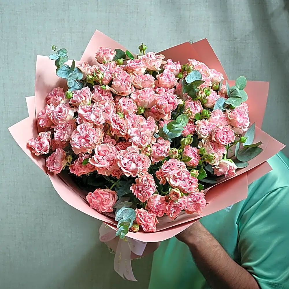 Pink Garden Rose and Eucalyptus Bouquet 6556