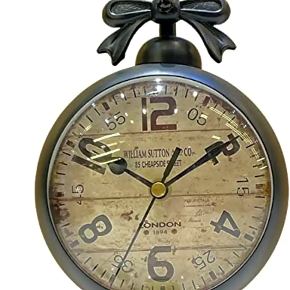 Antique Finish Cast Metal Desk Table Clock Vintage Design