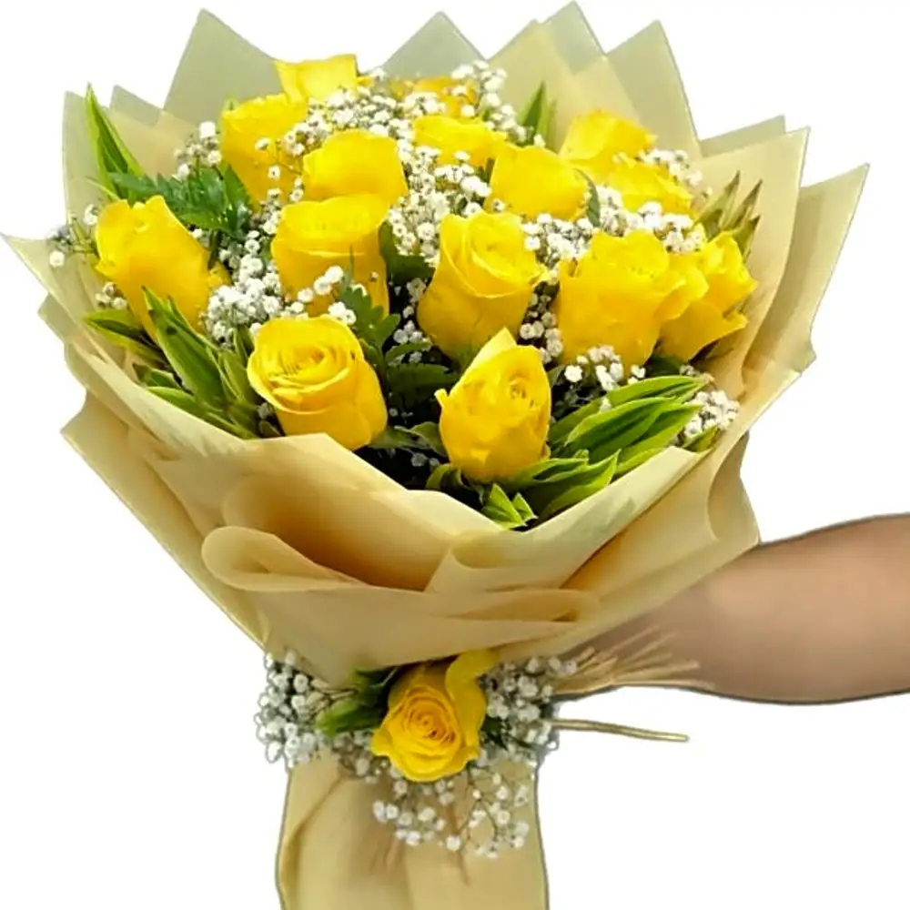 Yellow roses bouquet with yellow wrapping N