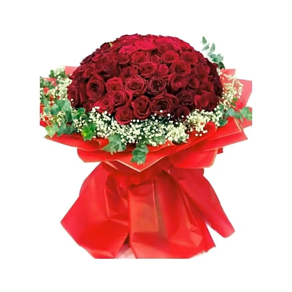 Red roses bouquet with gypsophila N
