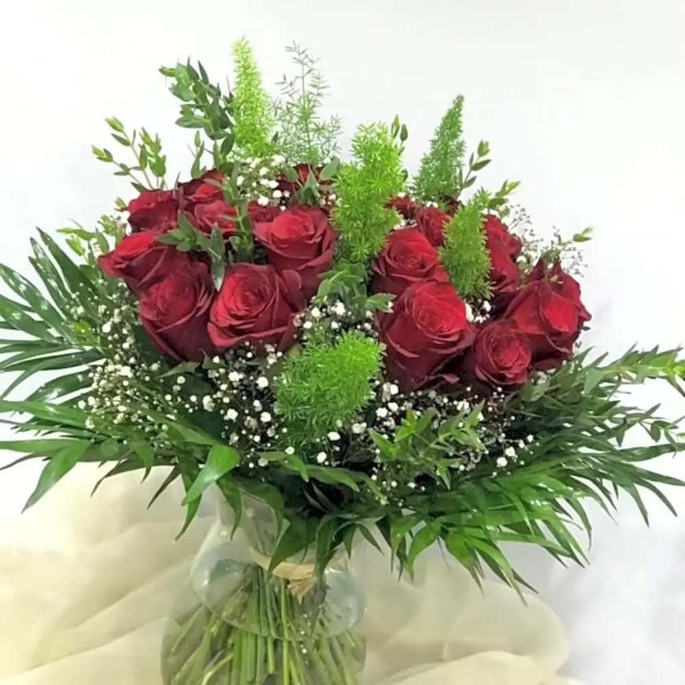 roses red with some leaves N