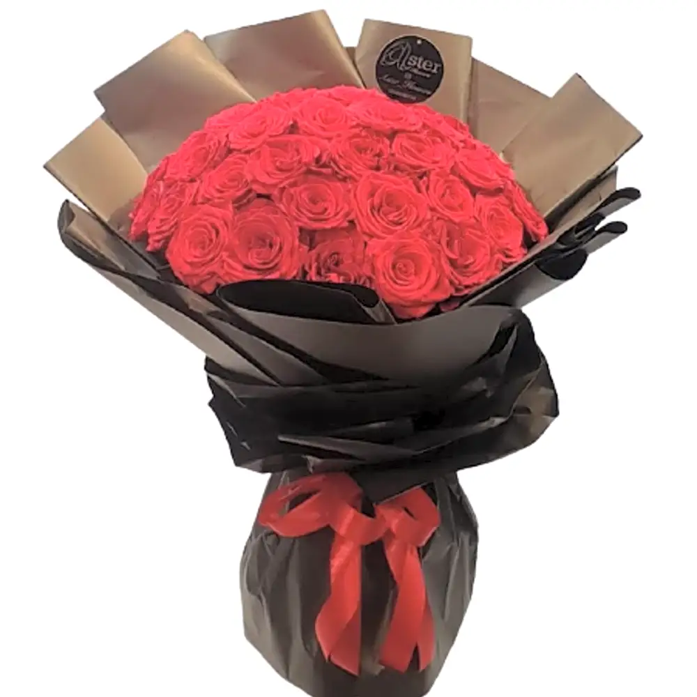 FLAMING RED ROSES HAND BOUQUET