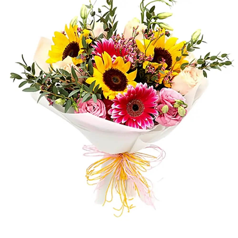 HARMONIC ROSES AND SUNFLOWER MIXED BOUQUET