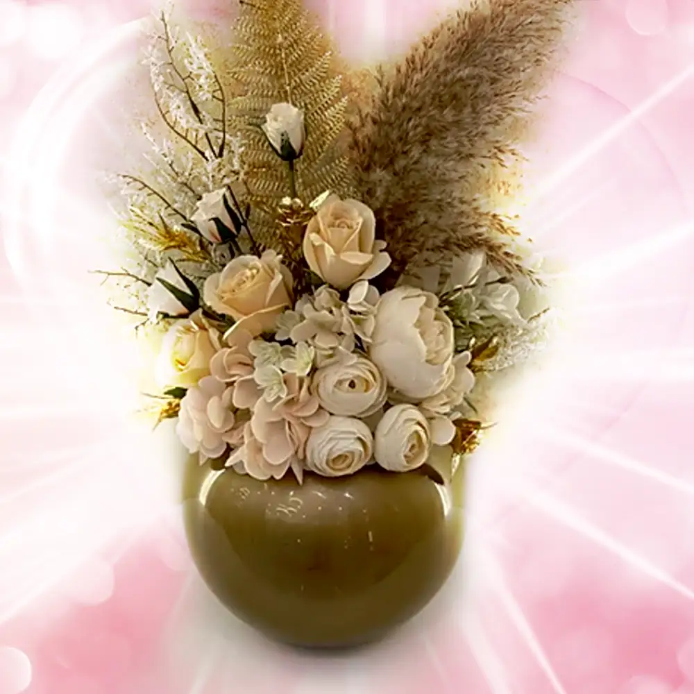 A vase of artificial roses