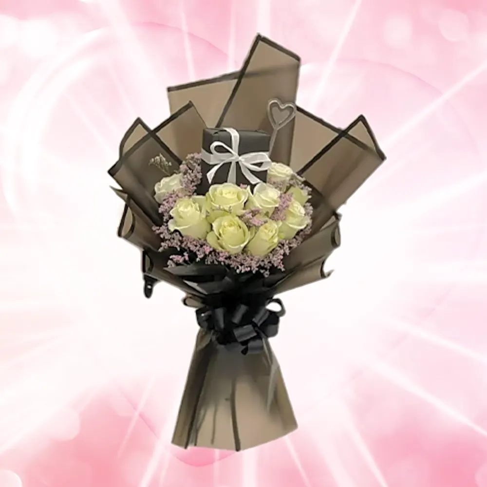 Natural roses with gift arrangement