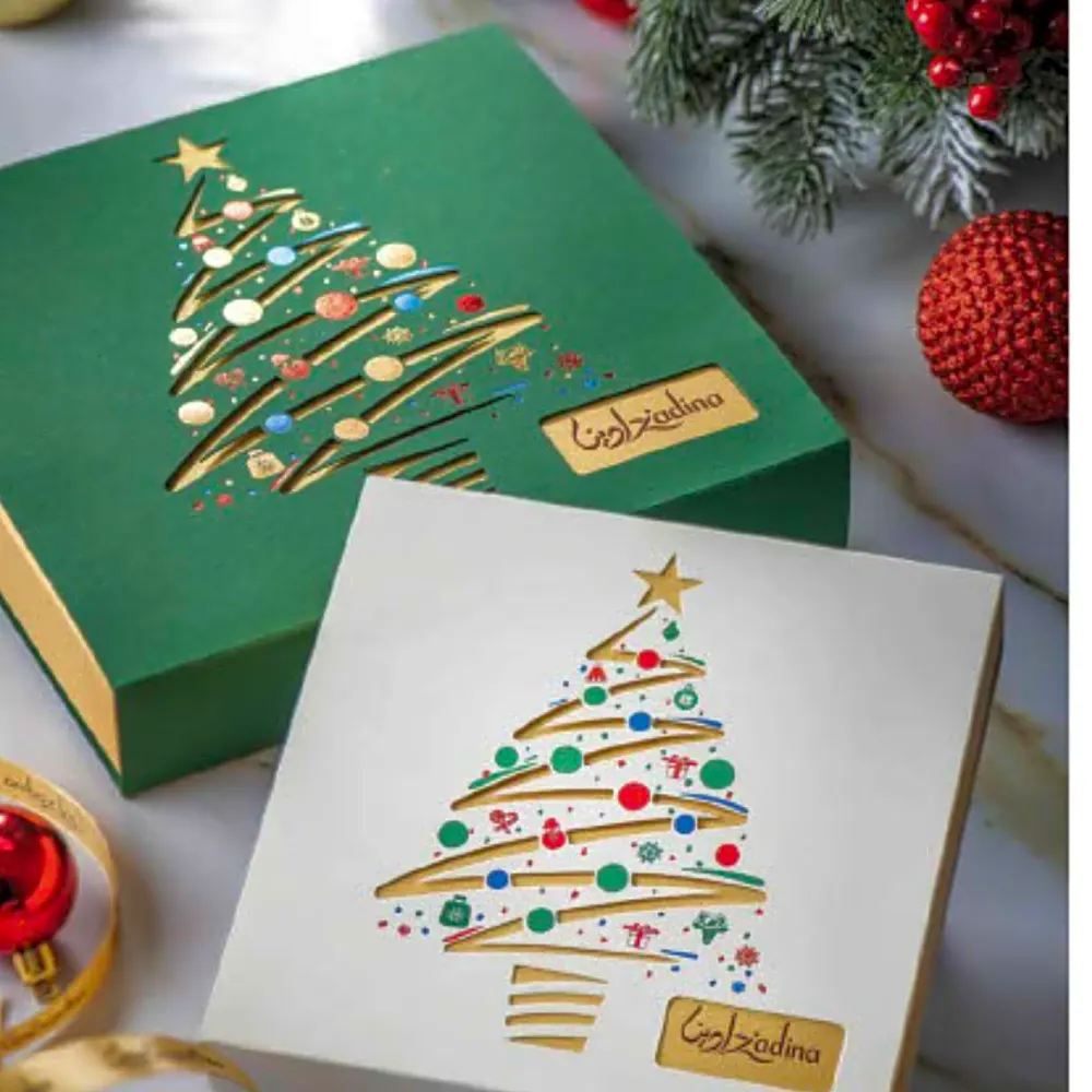 white and green sleeves with christmas tree design