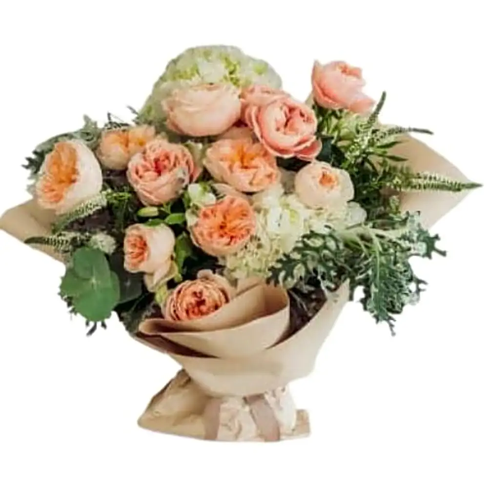 Bouquet Of Peach Peonies & White Hydrangea
