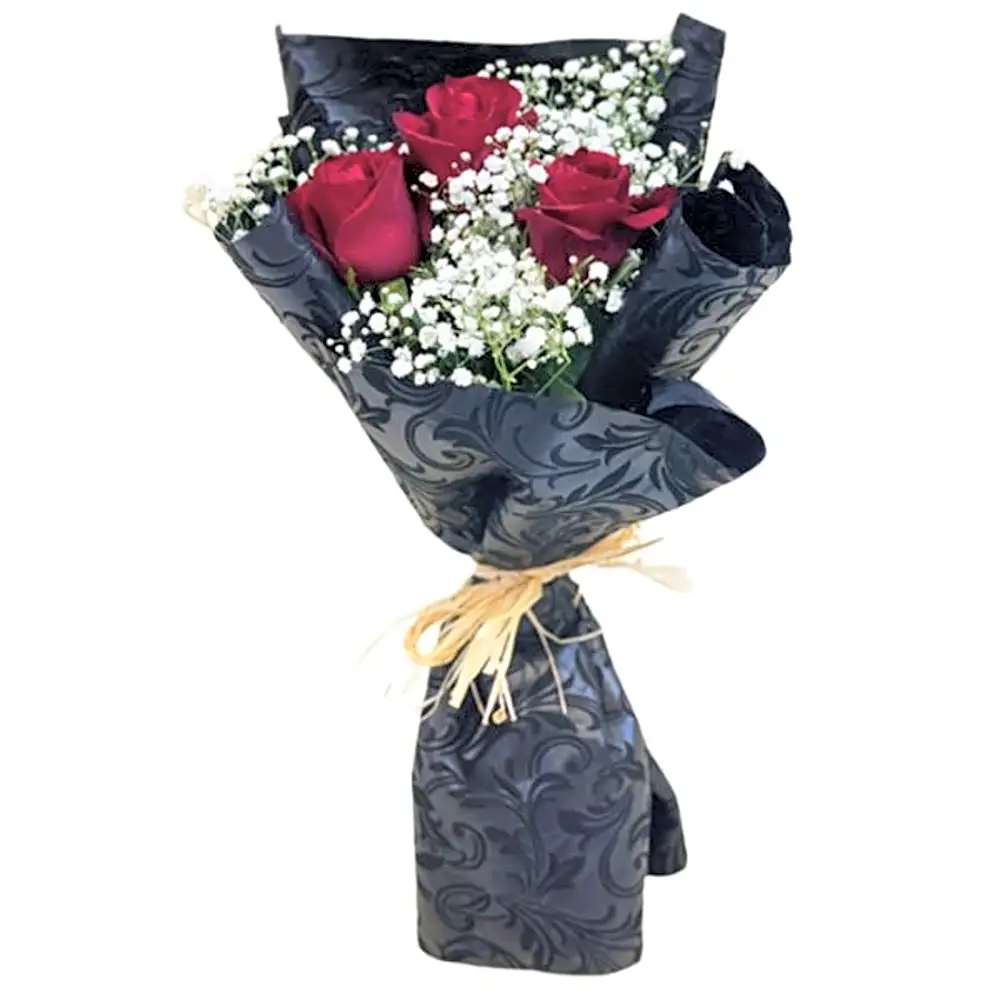 Red rose bouquet with gypsum 2