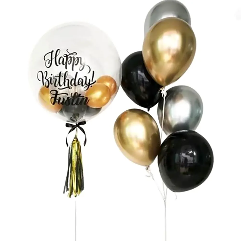 Customized Balloon -Black, Gold And Silver Chrome