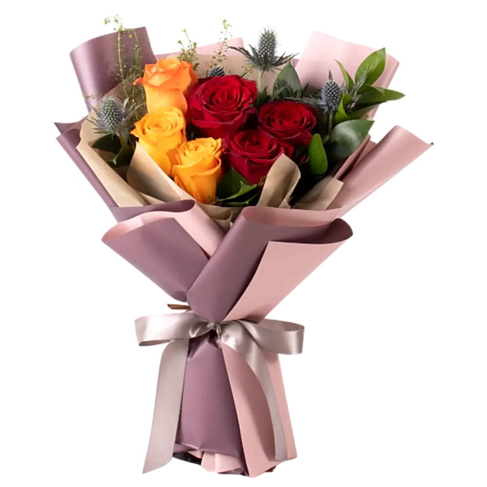 New Day Bouquet / red and orange roses