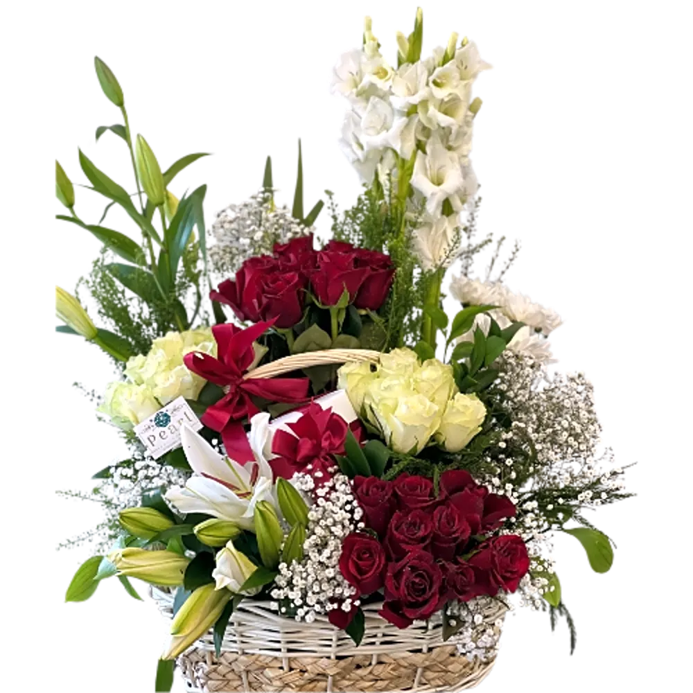 Mixed Red Flowers Basket