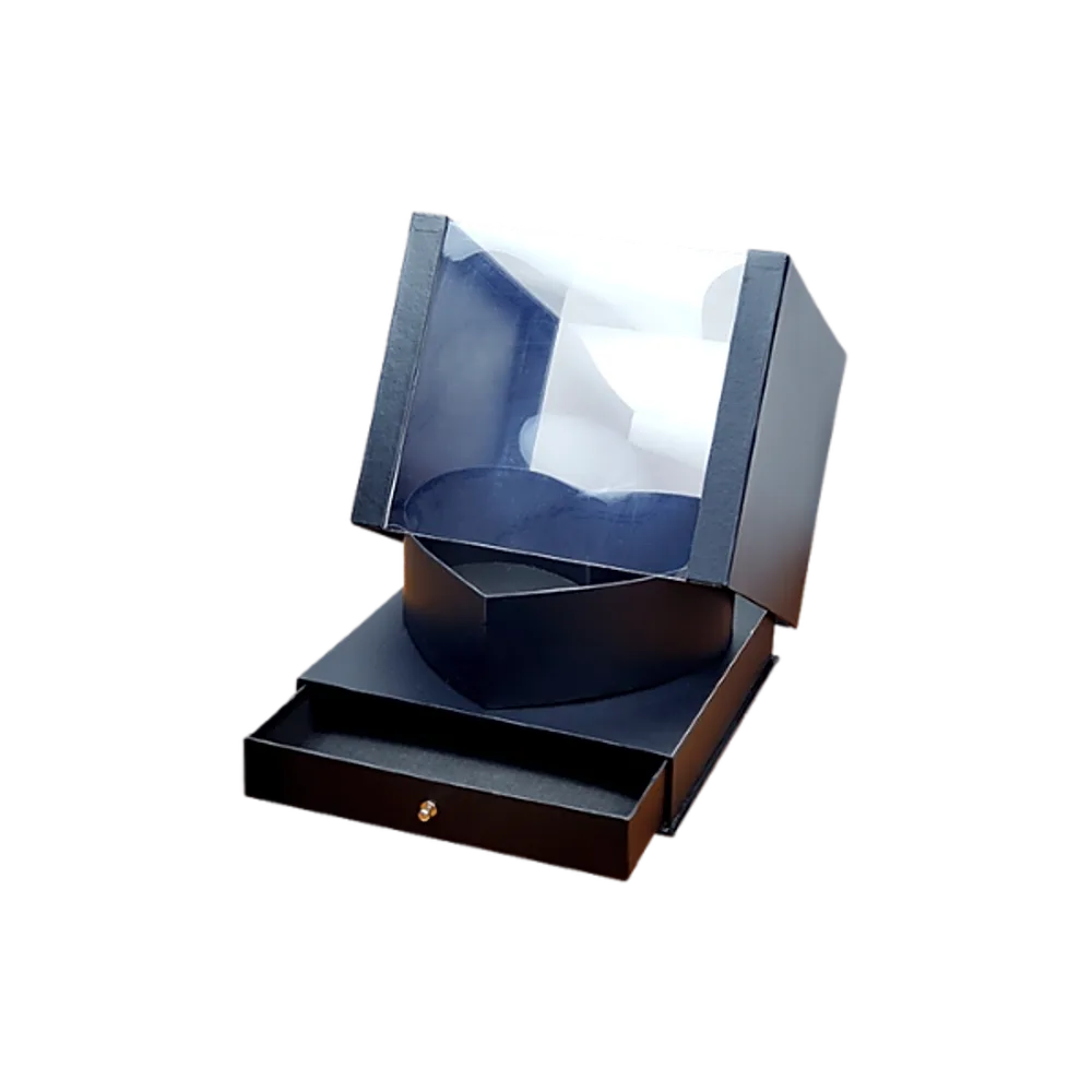 Black Square Heart Shaped box - With Transparent Cover and Drawer