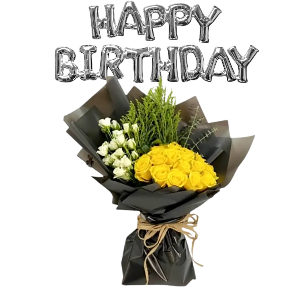 Yellow roses bouquet with gypsum..