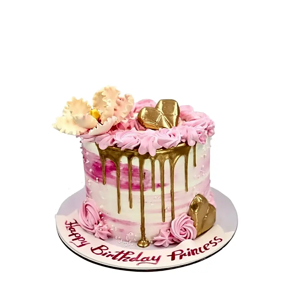 Pink And Gold Drip Cake