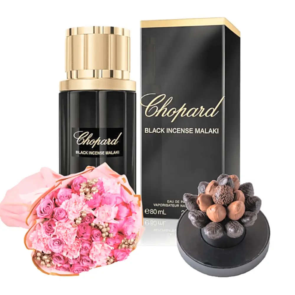 Birthday perfume gifts with chocolate and flowers 3