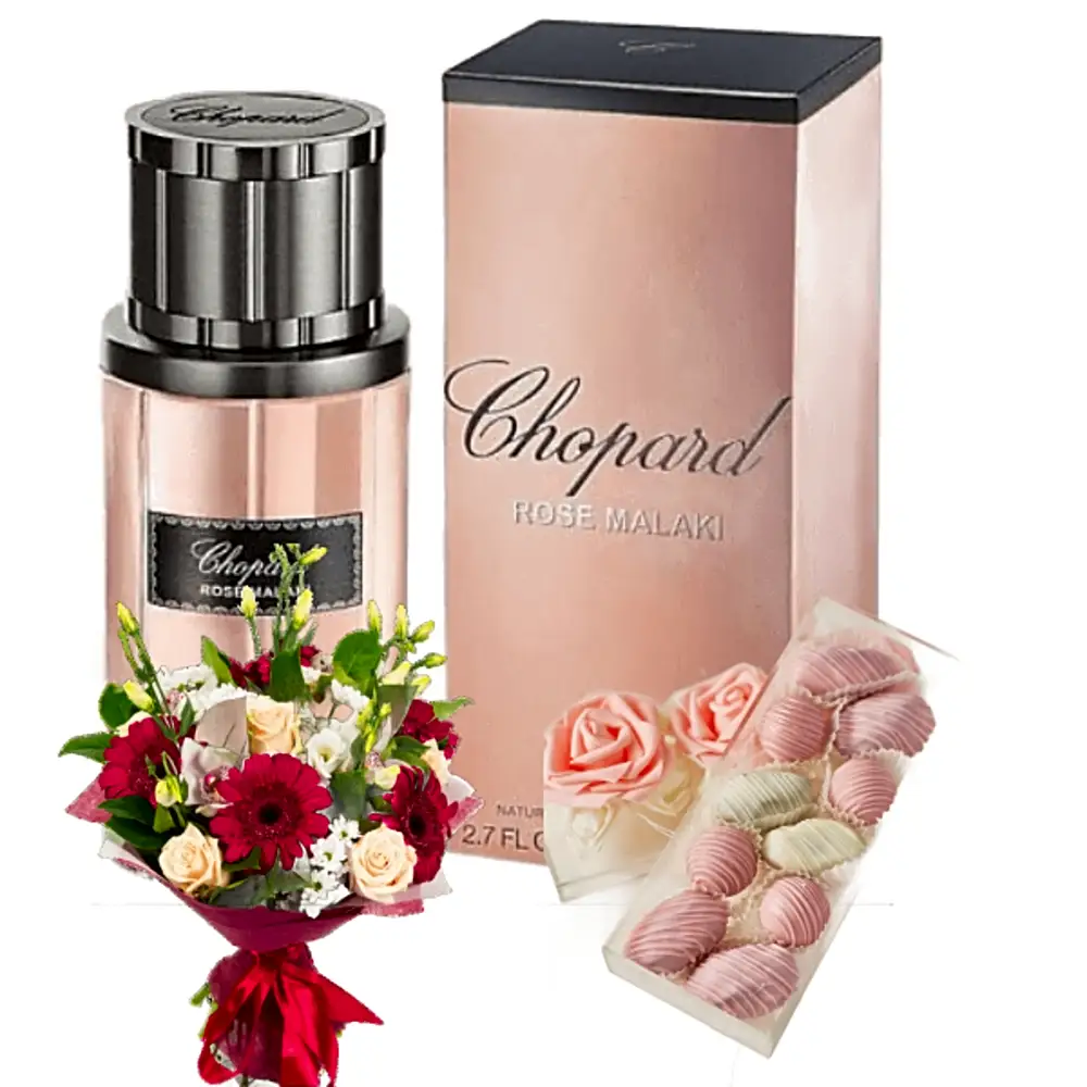 Birthday perfume gifts with chocolate and flowers 9