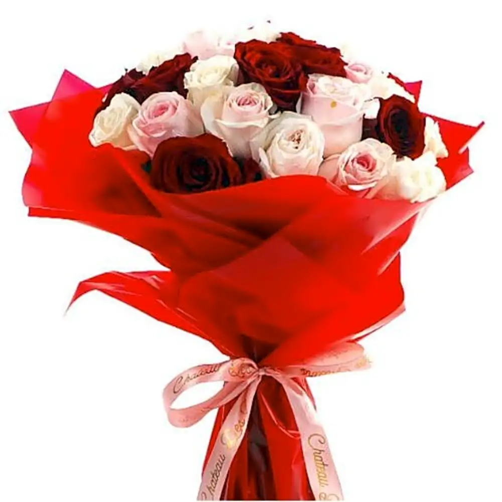A white and red rose hand bouquet -
