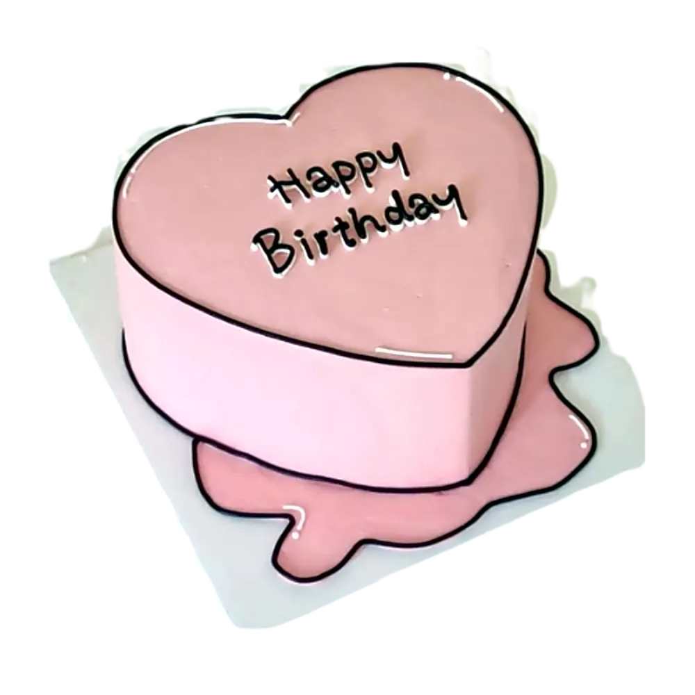 Pink birthday cake drawn with a heart