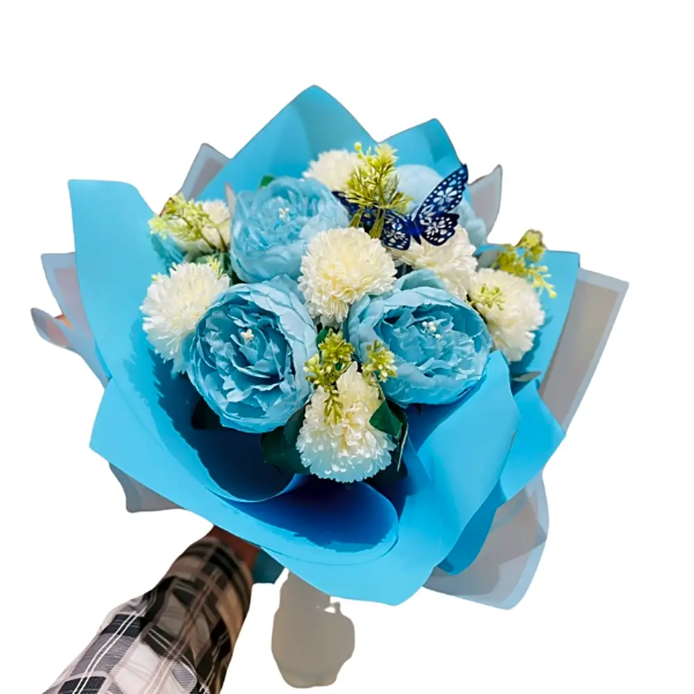 blue flowers with blue wrapping
