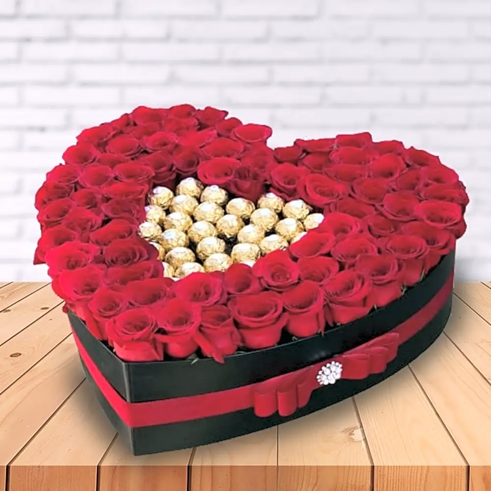 BAH004 Mix 100 Roses and Chocolate Box