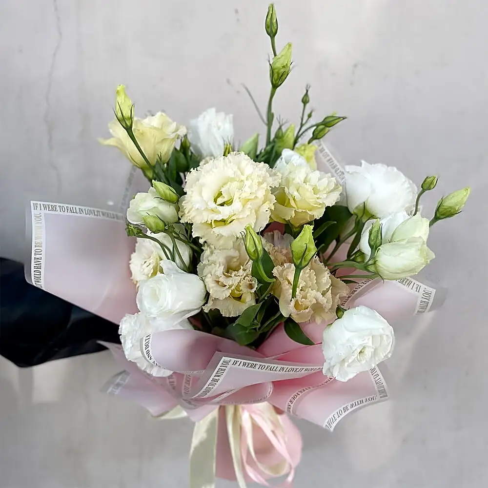 Bouquet of white and cream eustomas