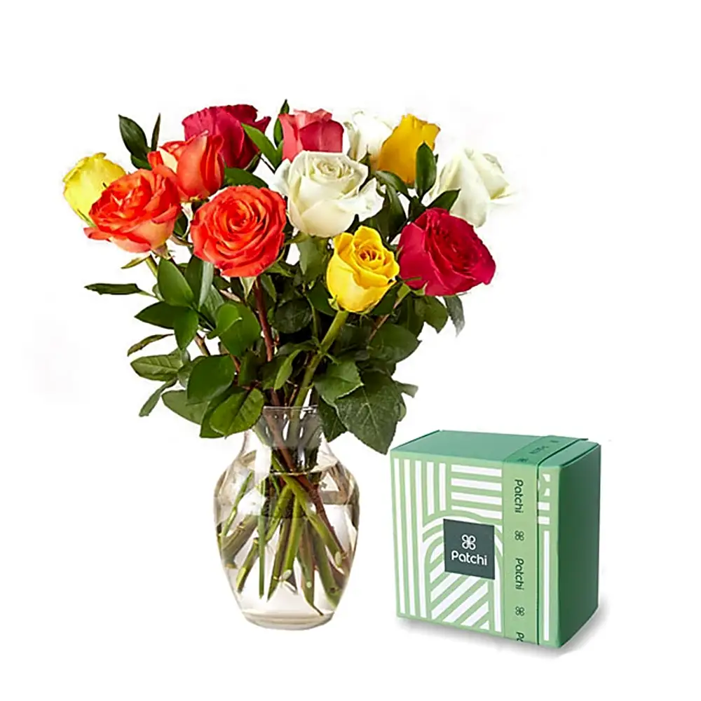 Mix Roses Vase with Chocolate