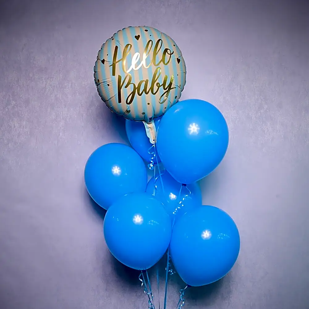6 Blue Latex 1 Hello Baby Foil Balloon - 5710