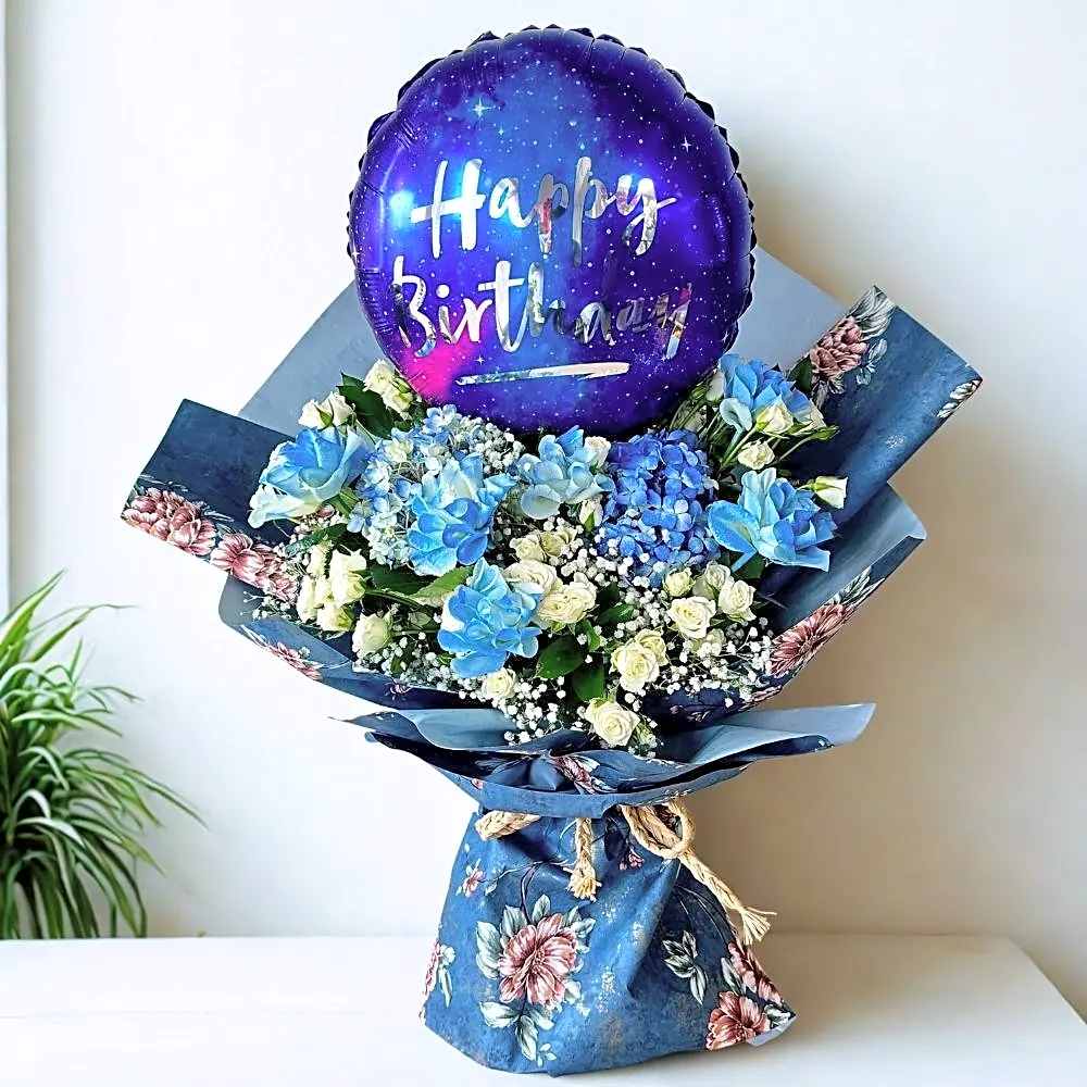 👑💙🎂 Mister Royal! Blue Roses, White Roses a Birthday Balloon for a King! MensGifts BirthdayGoals