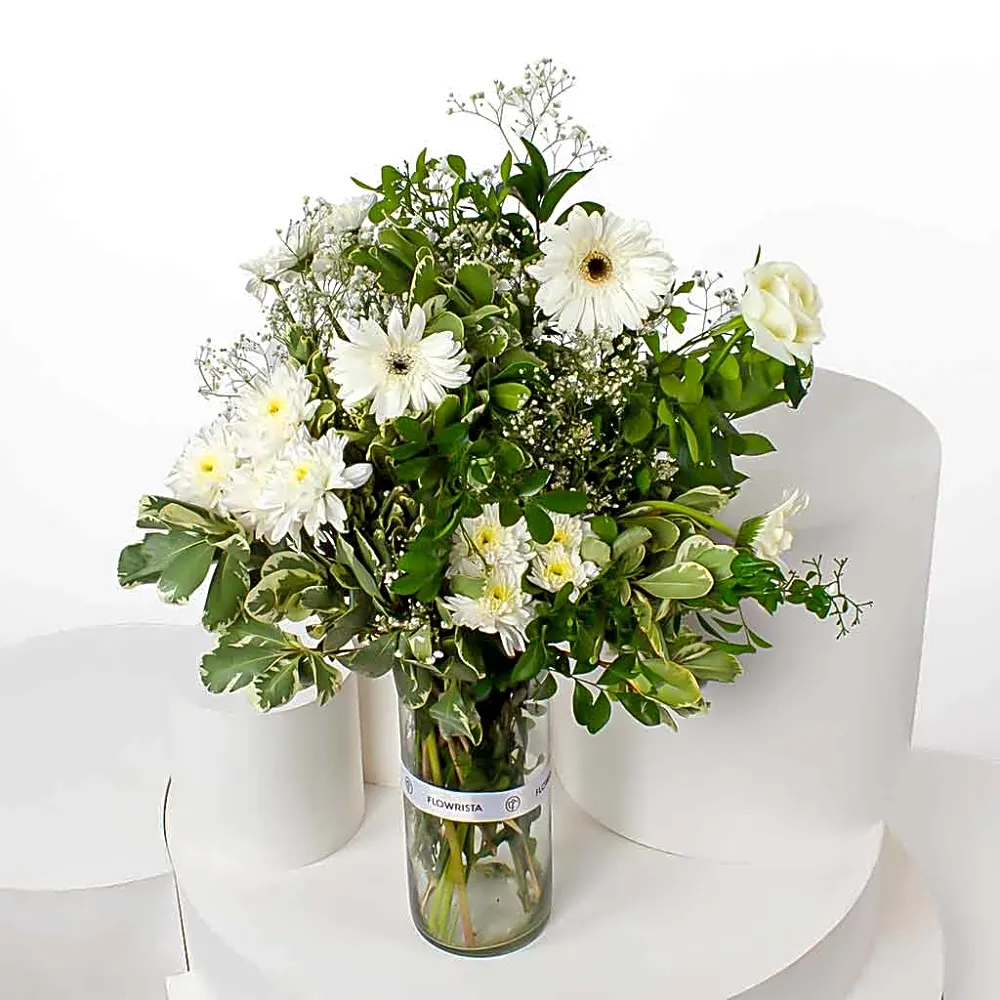 Whisper of White – Gerbera & Caranthantum Vase