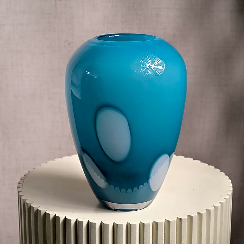 Polka Dots Blue Glass Vase 6704