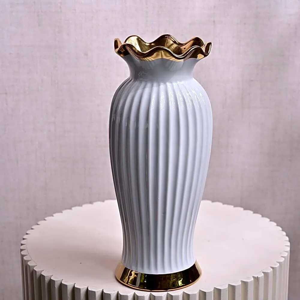 White Ceramic Vase with Gold Rim 6818
