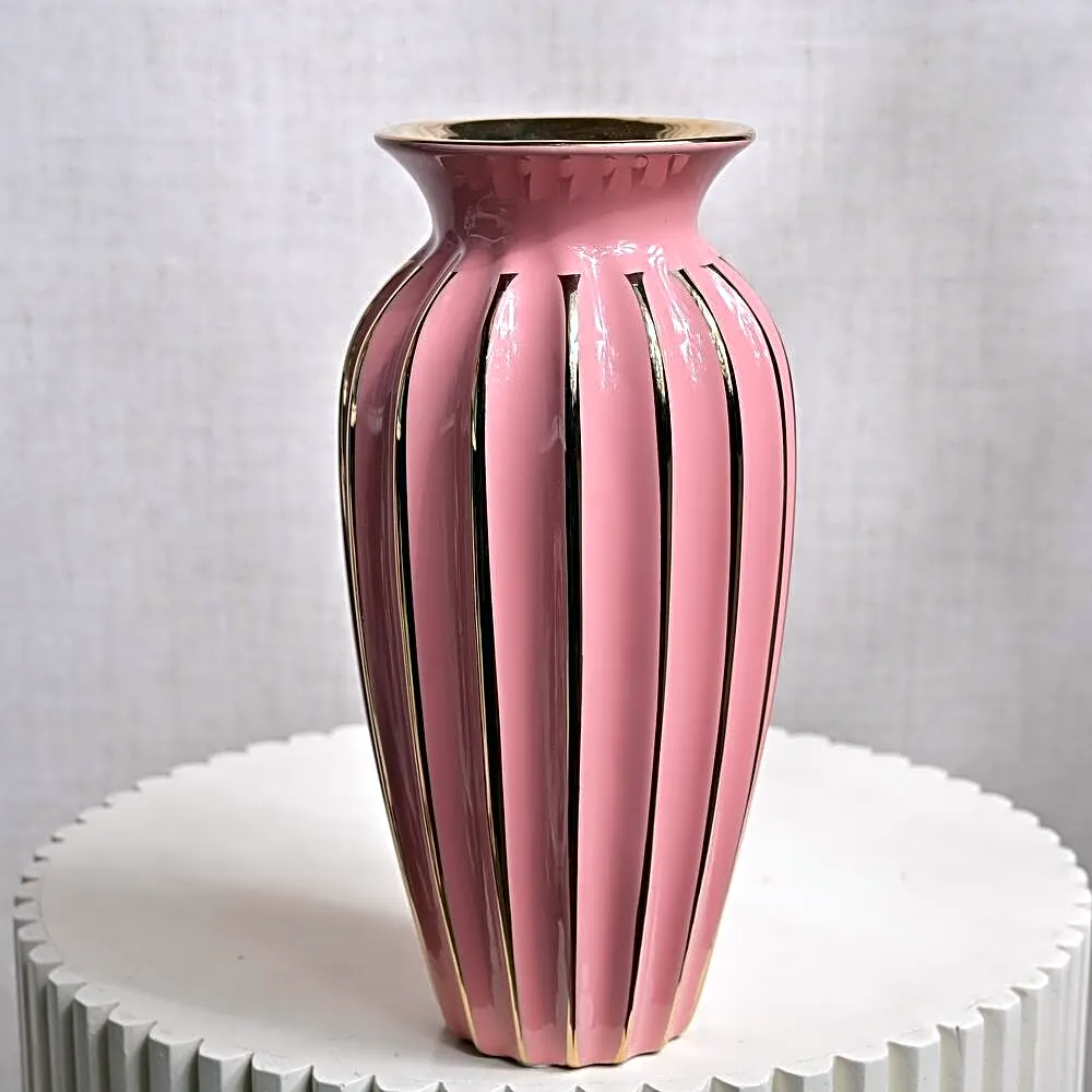 Pink Ceramic Vase with Gold Accents 6815
