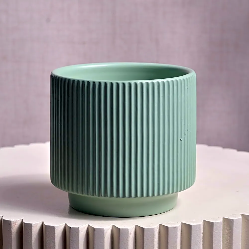 Ribbed Green Ceramic Vase 6593