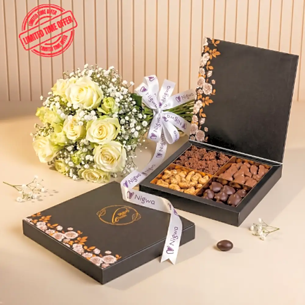 Roche Chocolate 2 with flowers bouquet